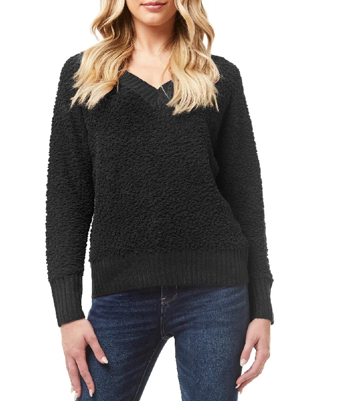 Snow Patrol - Long Sleeve Ribbed V Neck Popcorn Yarn Pullover Sweater