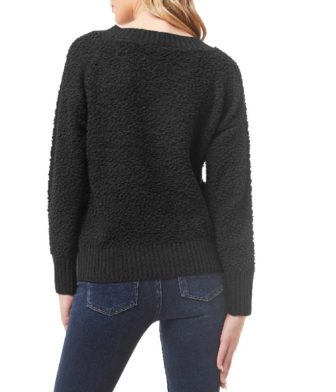 Snow Patrol - Long Sleeve Ribbed V Neck Popcorn Yarn Pullover Sweater