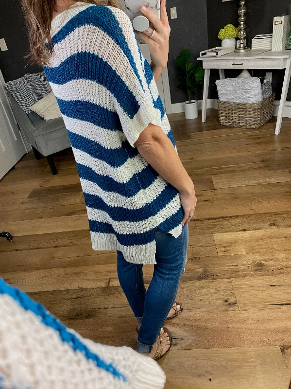 Some Girls Ribbed Short Sleeve V-Neck Stripe Sweater- Multiple Options