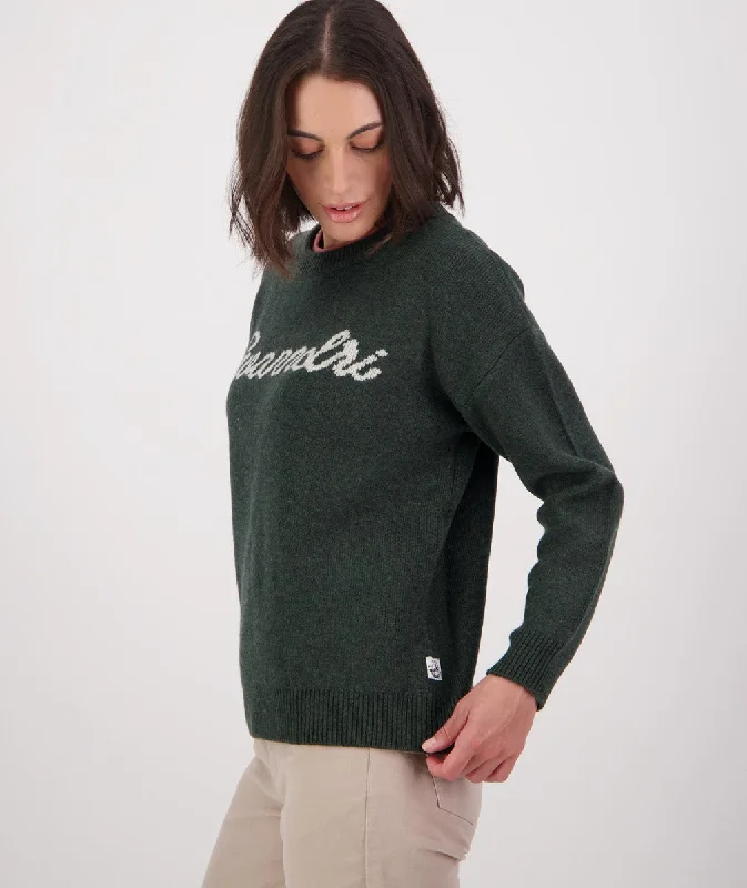 Swanndri Signature Jacquard Knit Crew Hunter Green Sandshell