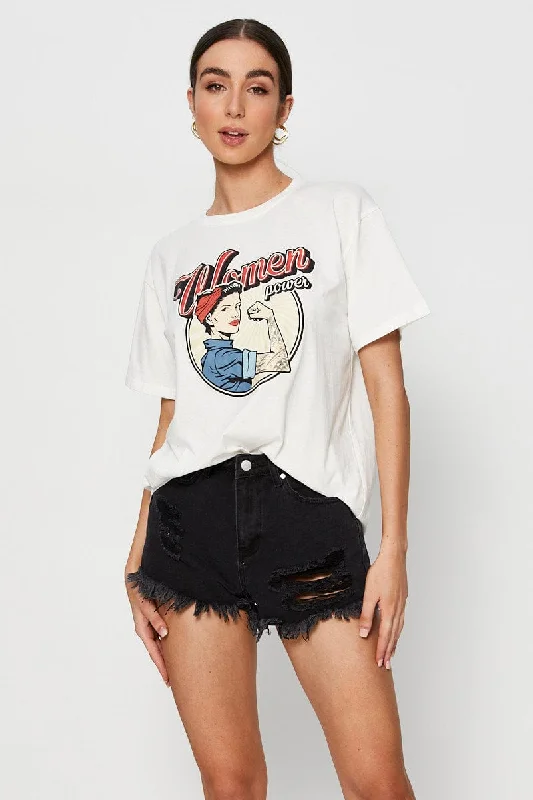 White Graphic T Shirt Short Sleeve