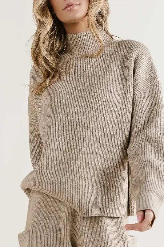 Jaya Mock Neck Sweater in Sand