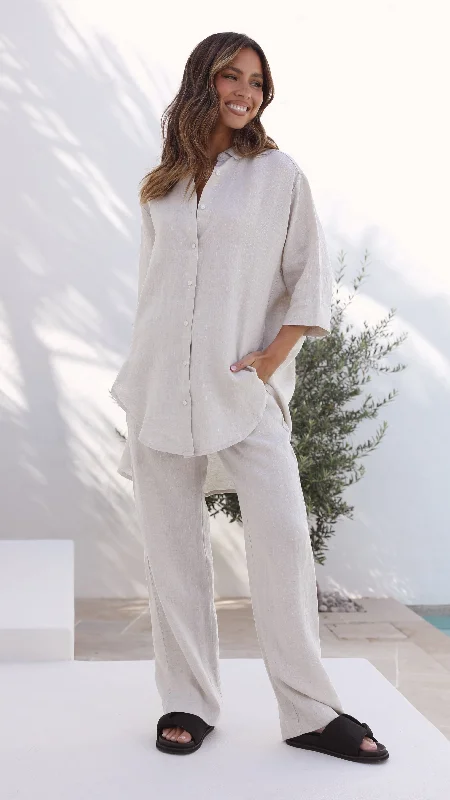 Lounge Linen Longline Shirt - Natural