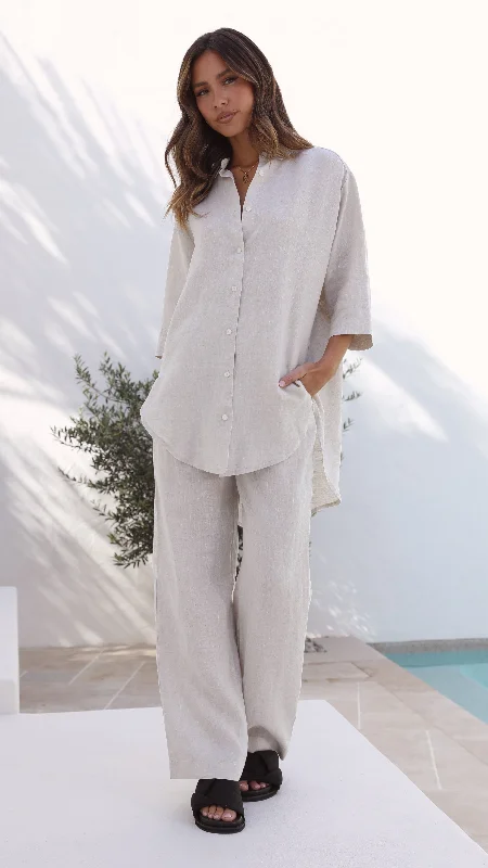 Lounge Linen Longline Shirt - Natural