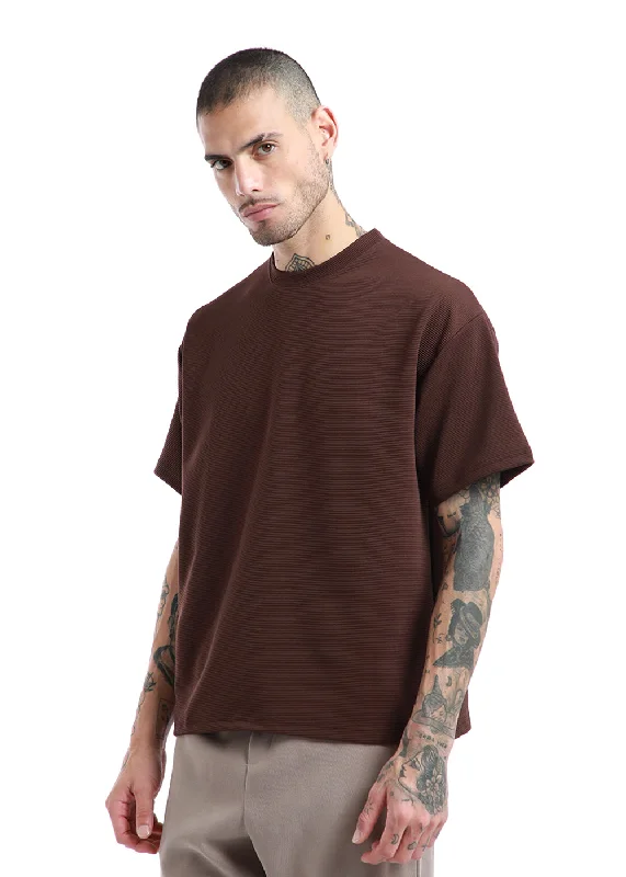 Oversized Brown Textured T-shirt