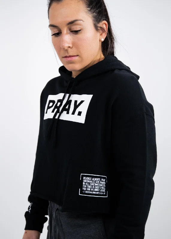 PRAY. Crop Hoodie: Black