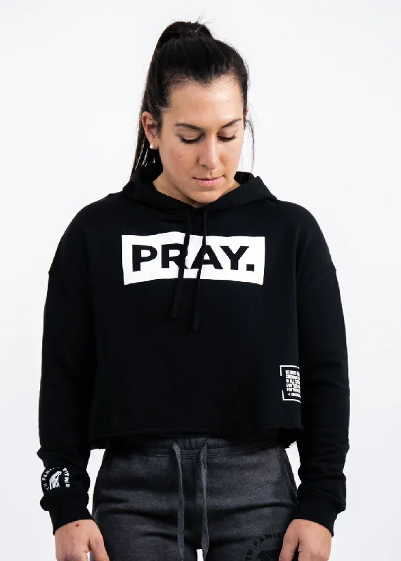 PRAY. Crop Hoodie: Black