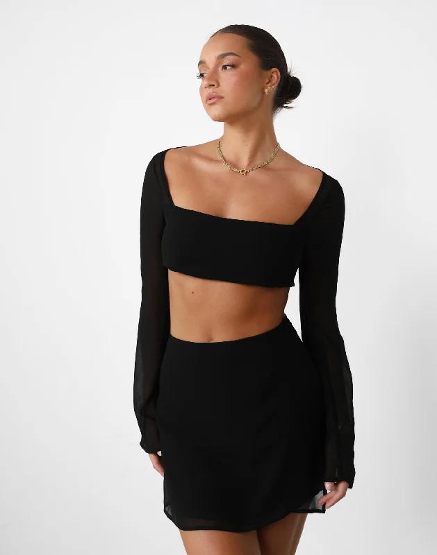 Abby Long Sleeve Crop Top (Black)