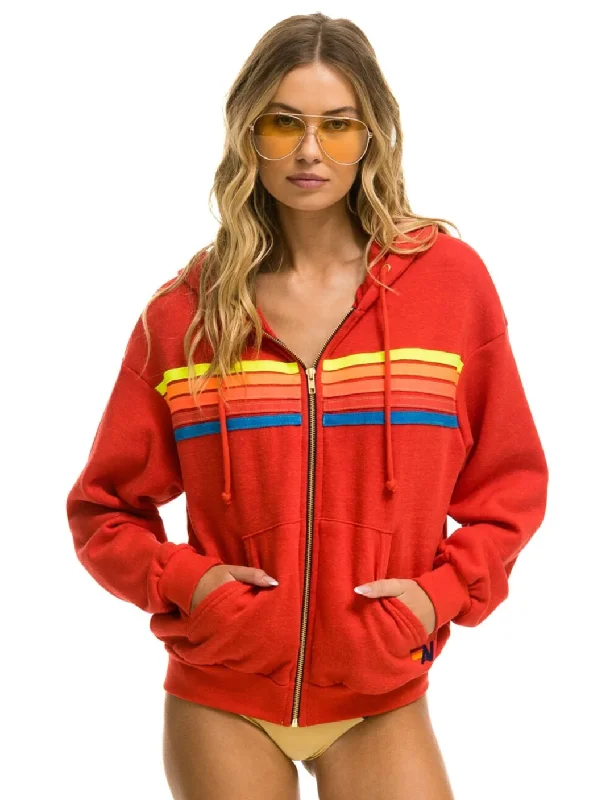 5 Stripe Relaxed Zip Hoodie, Red/Neon Rainbow