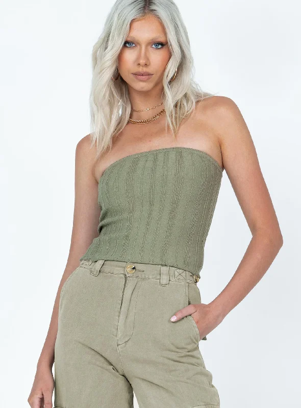 Belle Knit Strapless Top Khaki