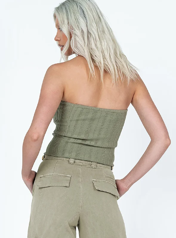 Belle Knit Strapless Top Khaki