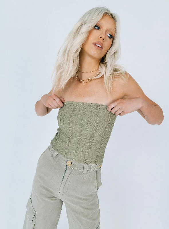 Belle Knit Strapless Top Khaki