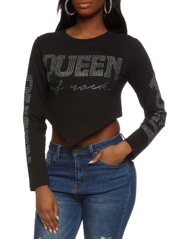 Rhinestone Queen Of Rock Hanky Hem Crop Top