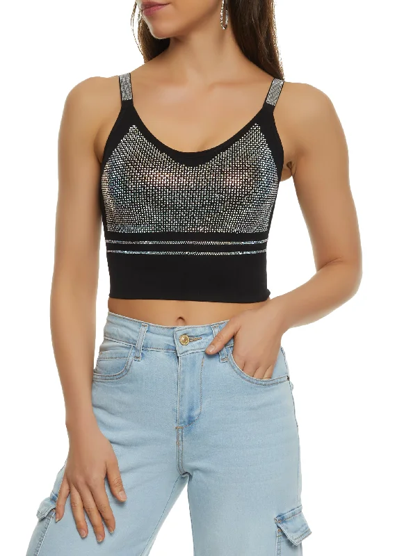 Rhinestone Studded Cropped  Seamless Cami