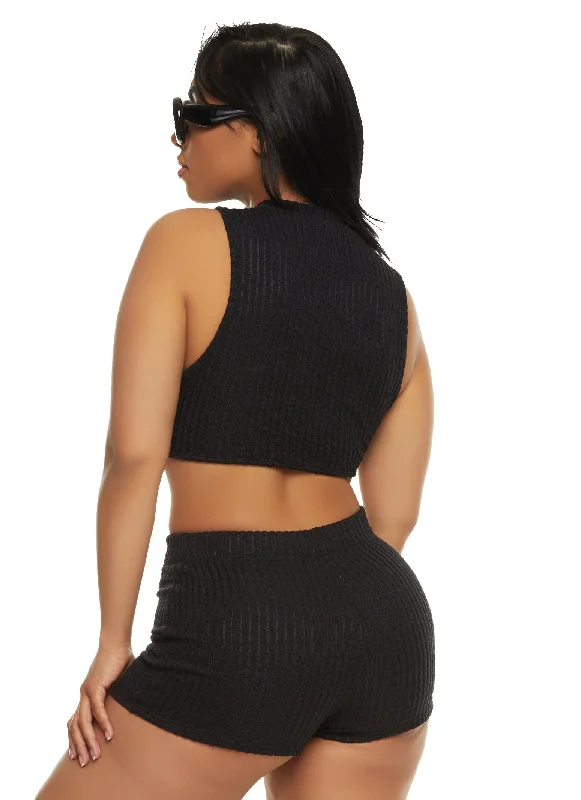 Ribbed Mock Neck Cut Out Crop Top