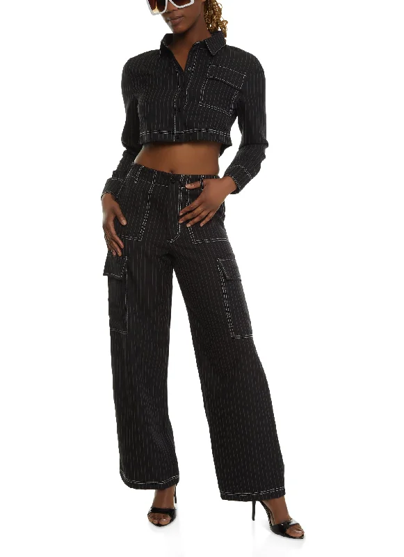 Pinstripe Cropped Button Front Shirt