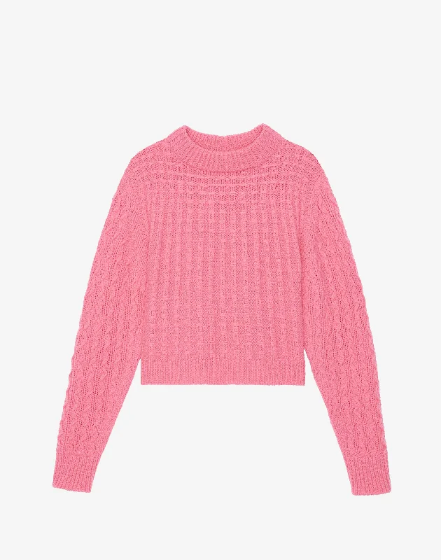 Cashmere Textured Stitch Ribbed-Trim Sweater