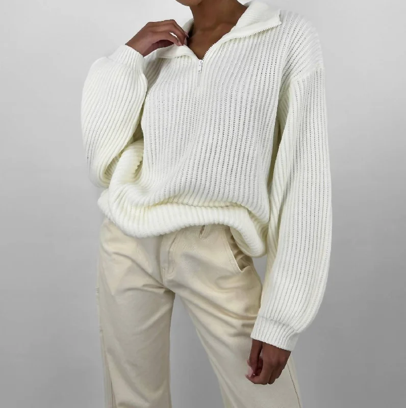 Chunky Knit Quarter Zip In Cream