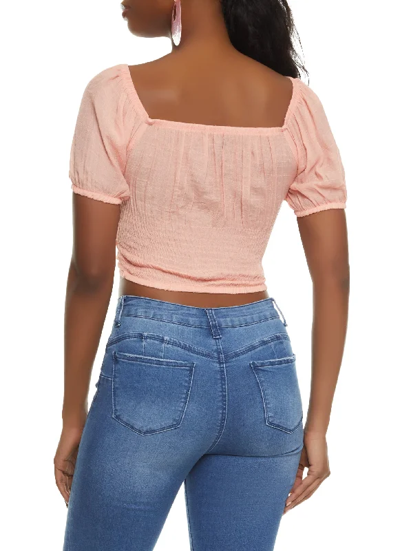 Puff Sleeve Lace Up Crop Top