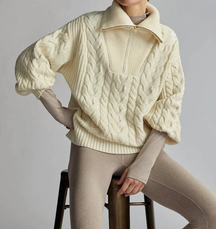 Daria Half Zip Cable Knit Sweater In Winter White