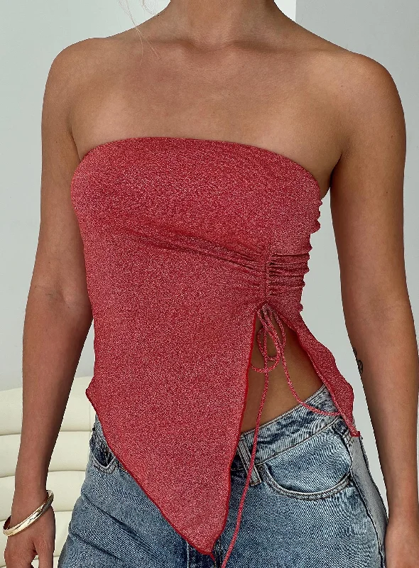 Dessy Strapless Top Red Glitter