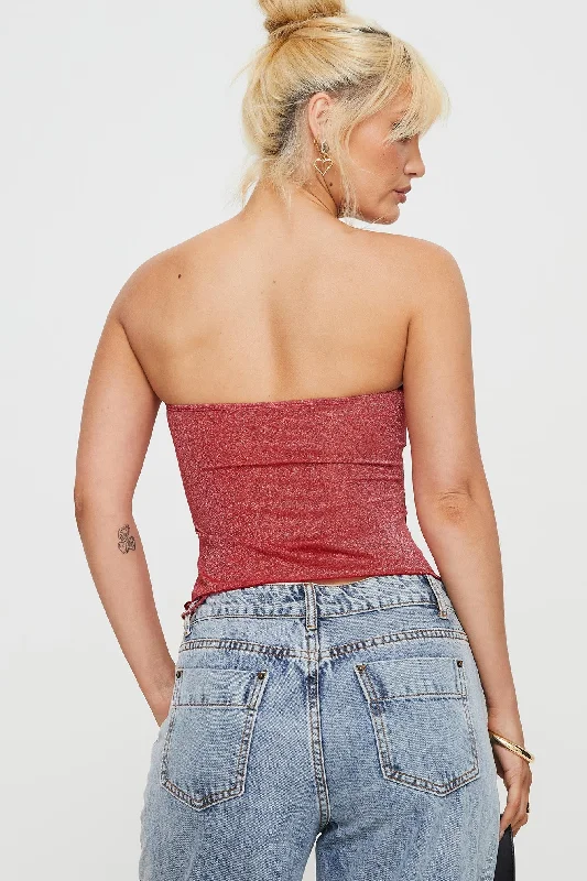 Dessy Strapless Top Red Glitter