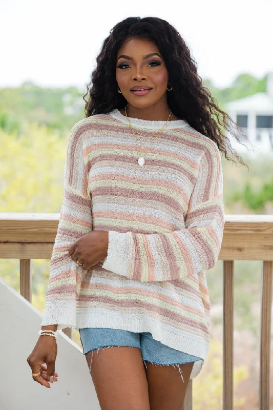 Feeling Nautical Salmon Striped Oversized Sweater