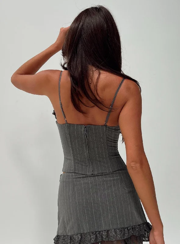 Ferran Corset Top Grey Pinstripe