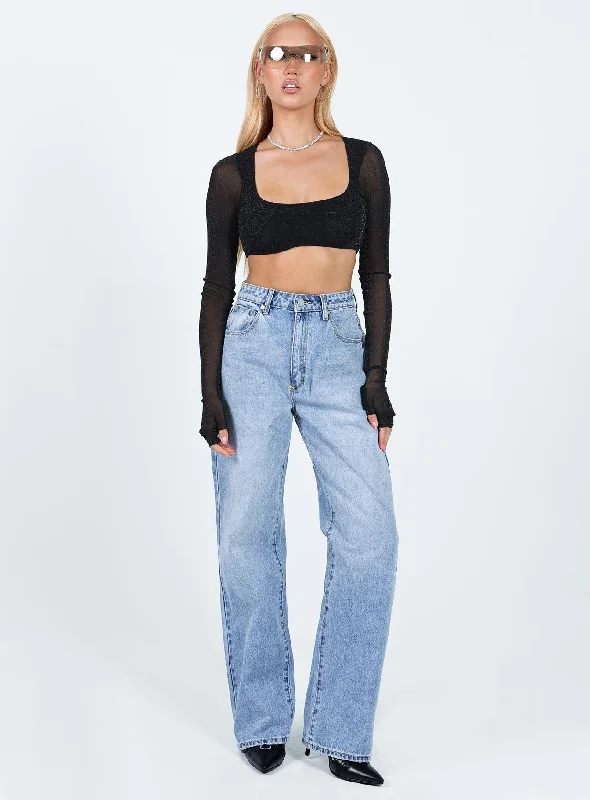 Harbord Long Sleeve Crop Top Black