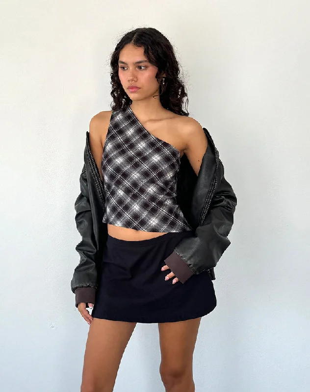 Harini One Shoulder Top in Black White Check