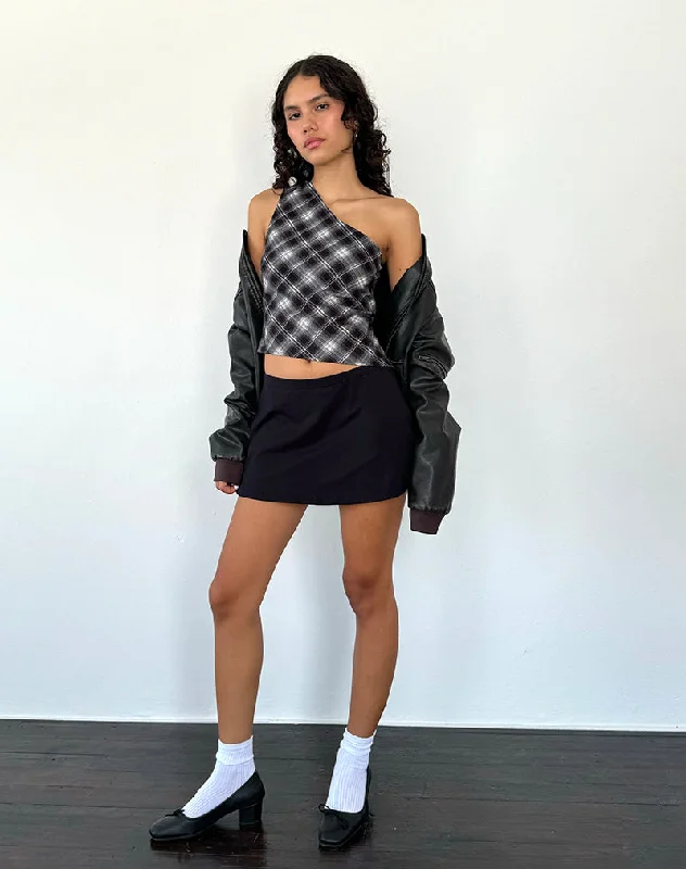 Harini One Shoulder Top in Black White Check