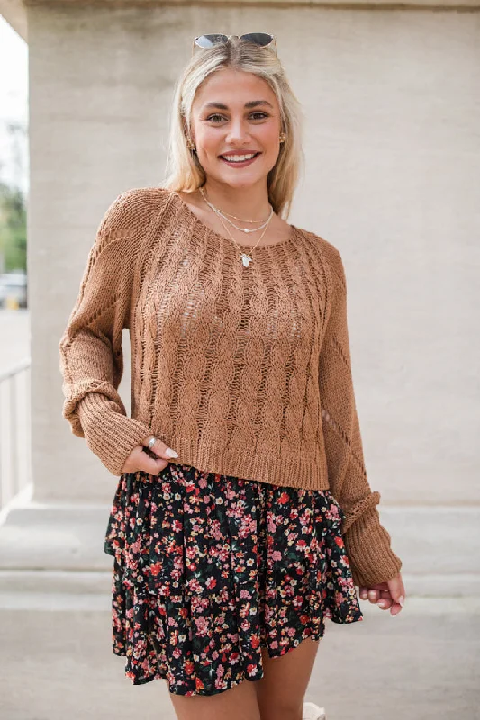 I'm Just Me Brown Cable Knit Lightweight Sweater SALE