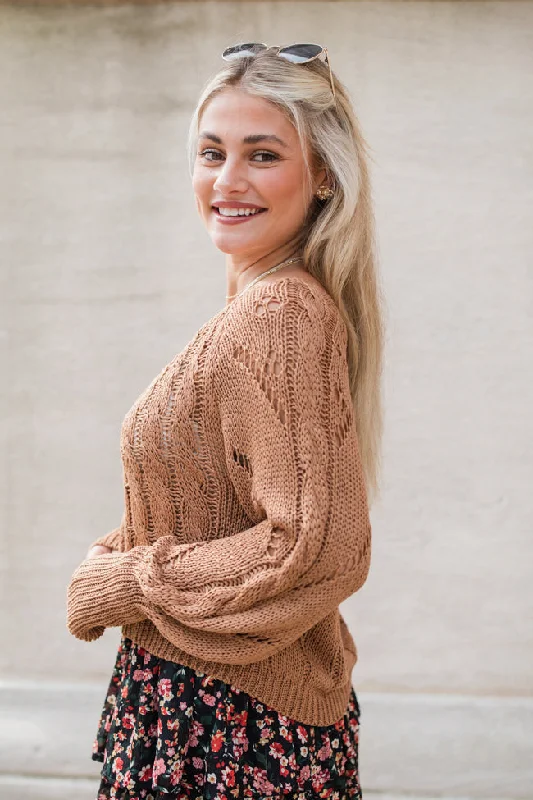 I'm Just Me Brown Cable Knit Lightweight Sweater SALE