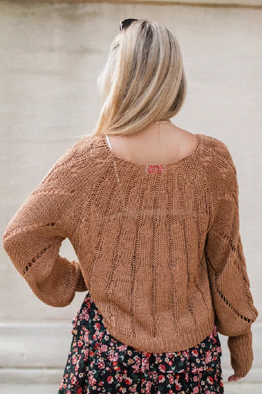 I'm Just Me Brown Cable Knit Lightweight Sweater SALE