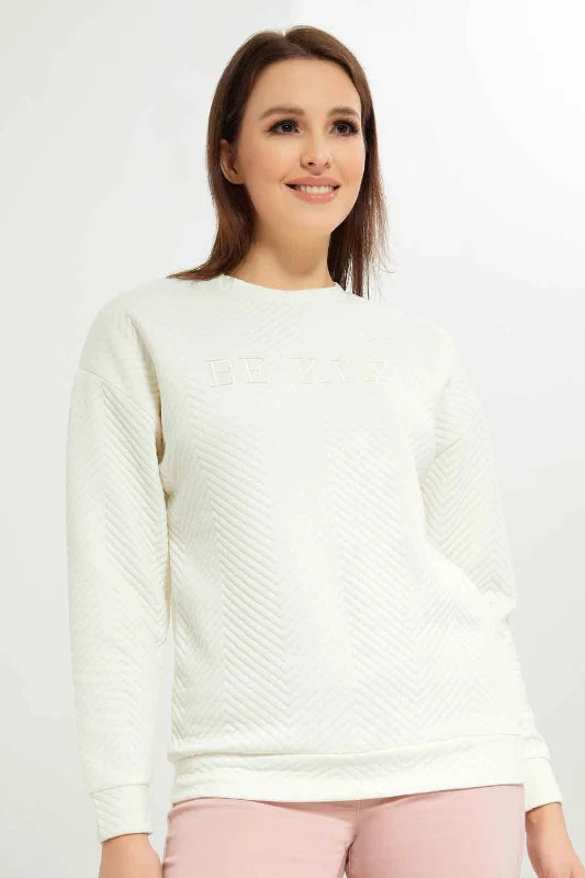 Women Ivory Textured Sweatshirt