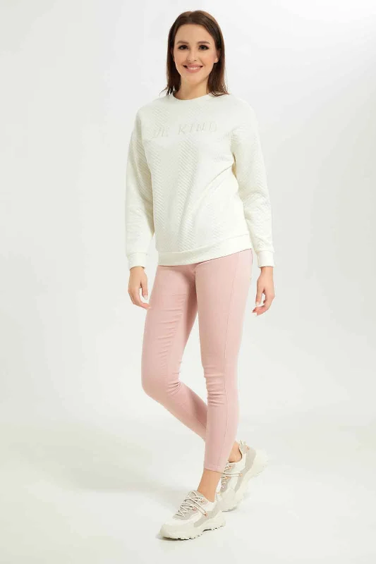 Women Ivory Textured Sweatshirt