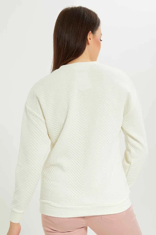 Women Ivory Textured Sweatshirt