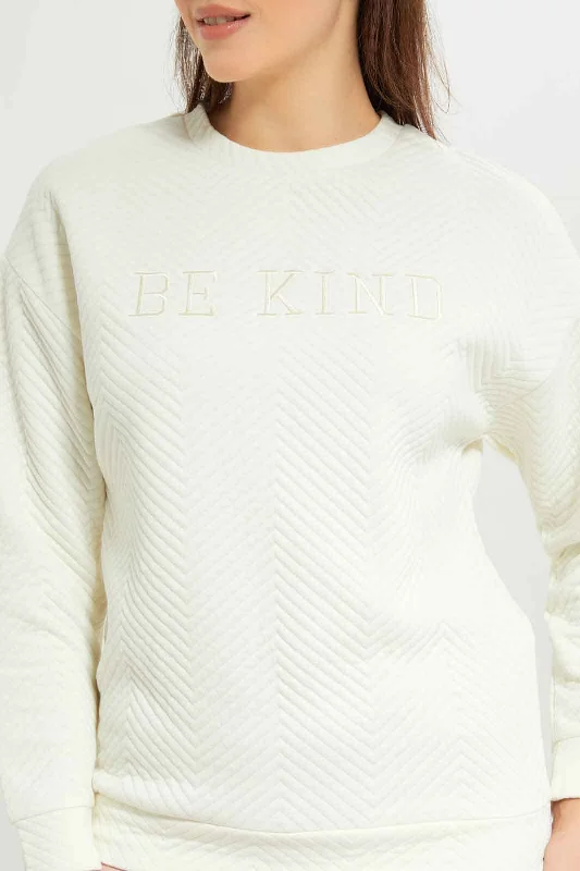 Women Ivory Textured Sweatshirt