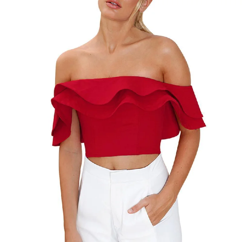 Ladies Sexy  Blouse Ruffle Off Shoulder Blouse Tops