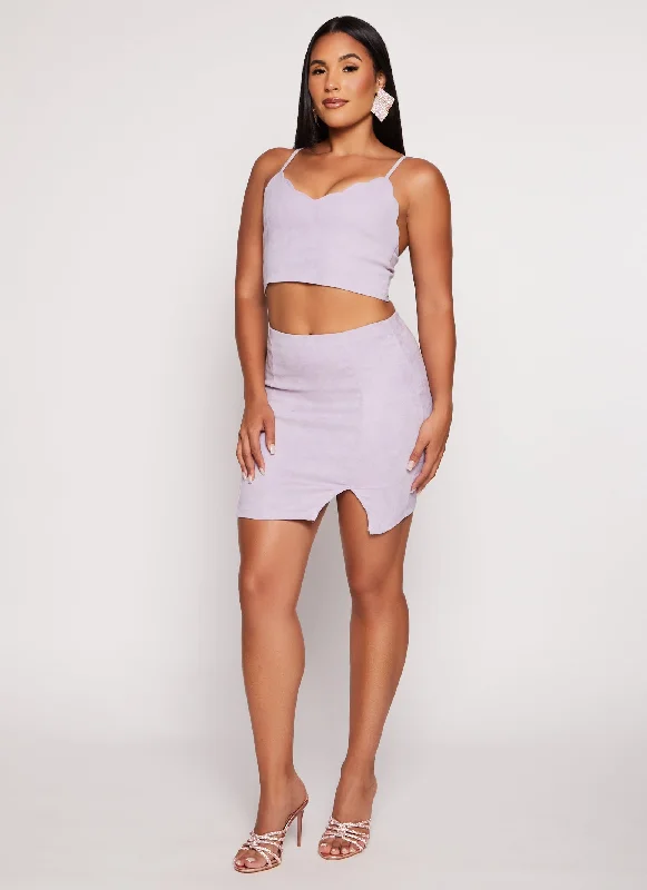 Iris Faux Suede Scalloped Trim Cropped Cami