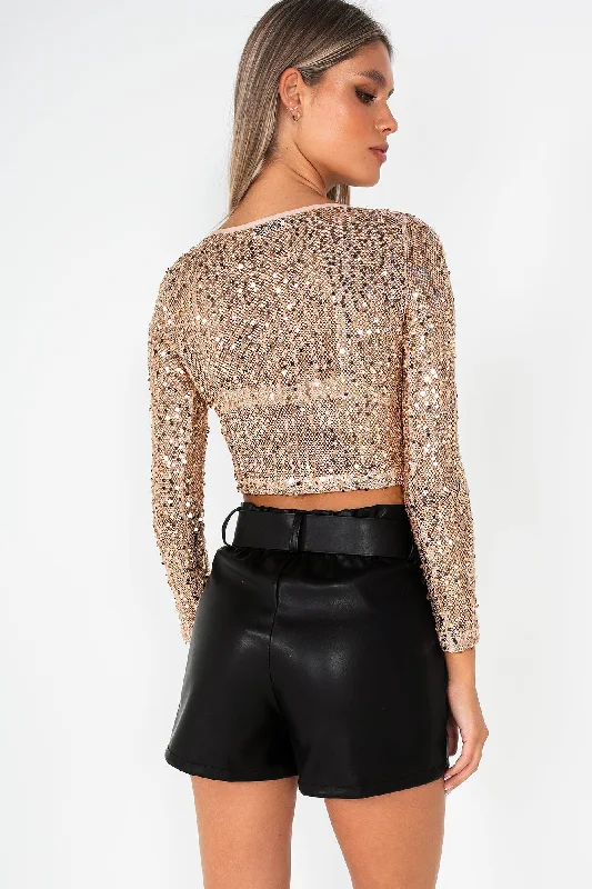 Lillian Rose Gold Sequin Crop Top