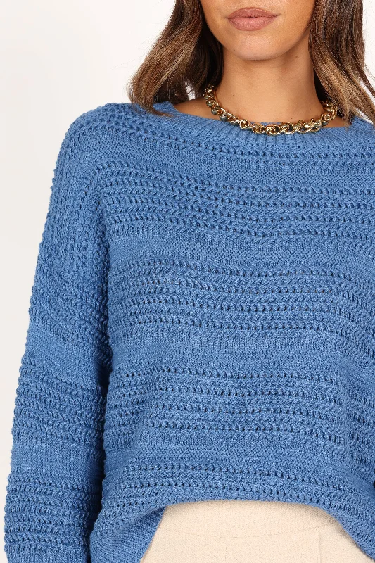 Nancy Crewneck Textured Knit Sweater - Blue