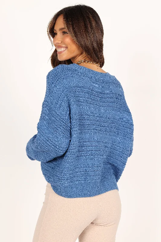 Nancy Crewneck Textured Knit Sweater - Blue