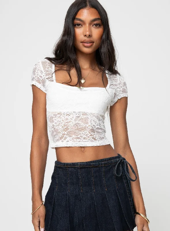 Peachy Double Lace Top White