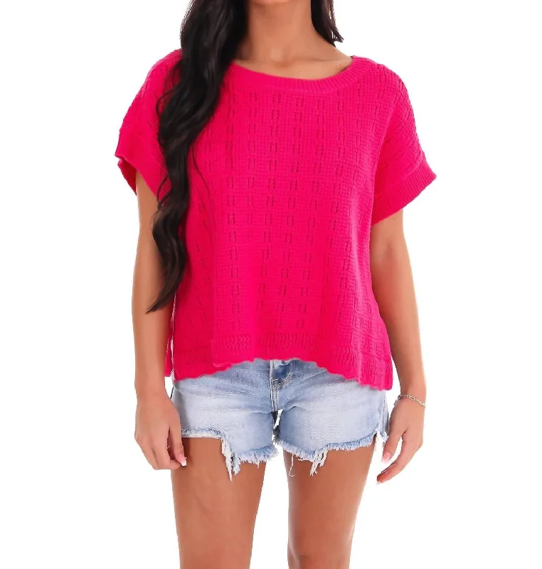 Sun Daze Sweater Top In Hot Pink