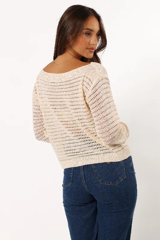 Tricia Open Weave Knit Sweater - Cream