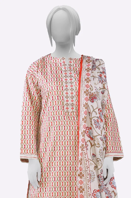 Cream Printed Kurti With Dupatta