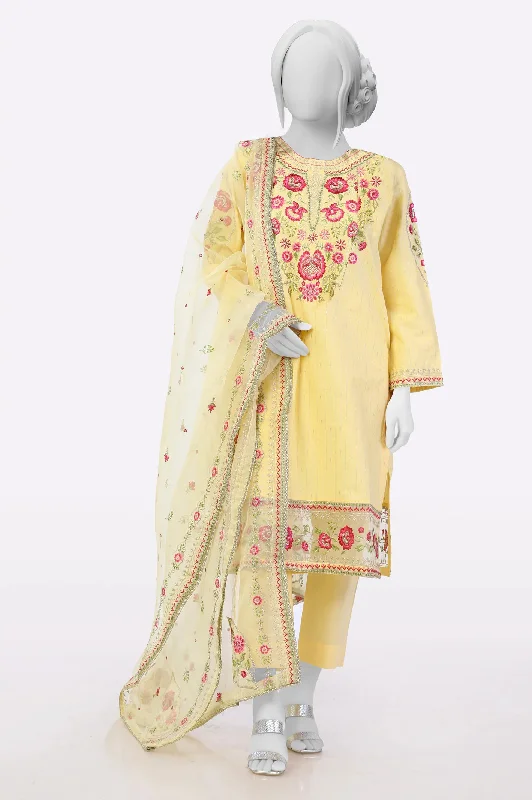 Yellow Embroidered 3PC