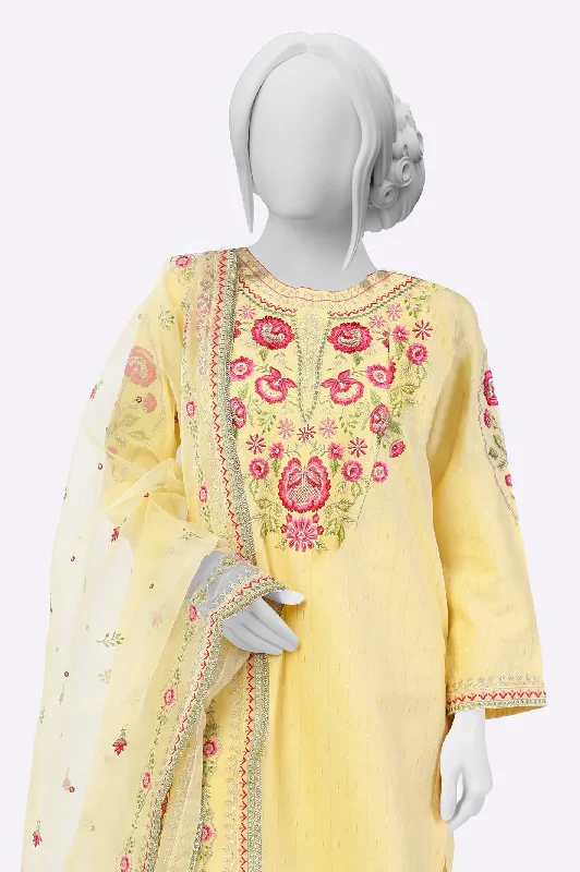 Yellow Embroidered 3PC