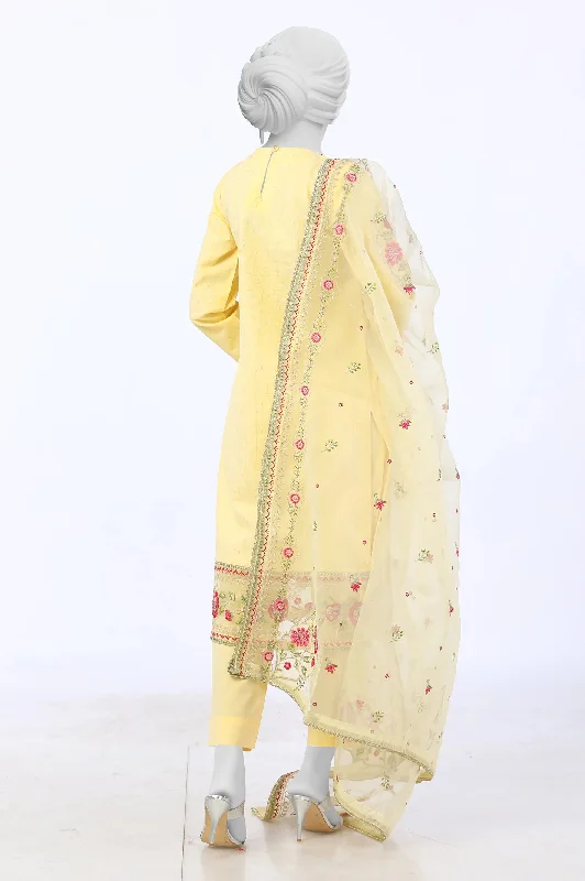 Yellow Embroidered 3PC